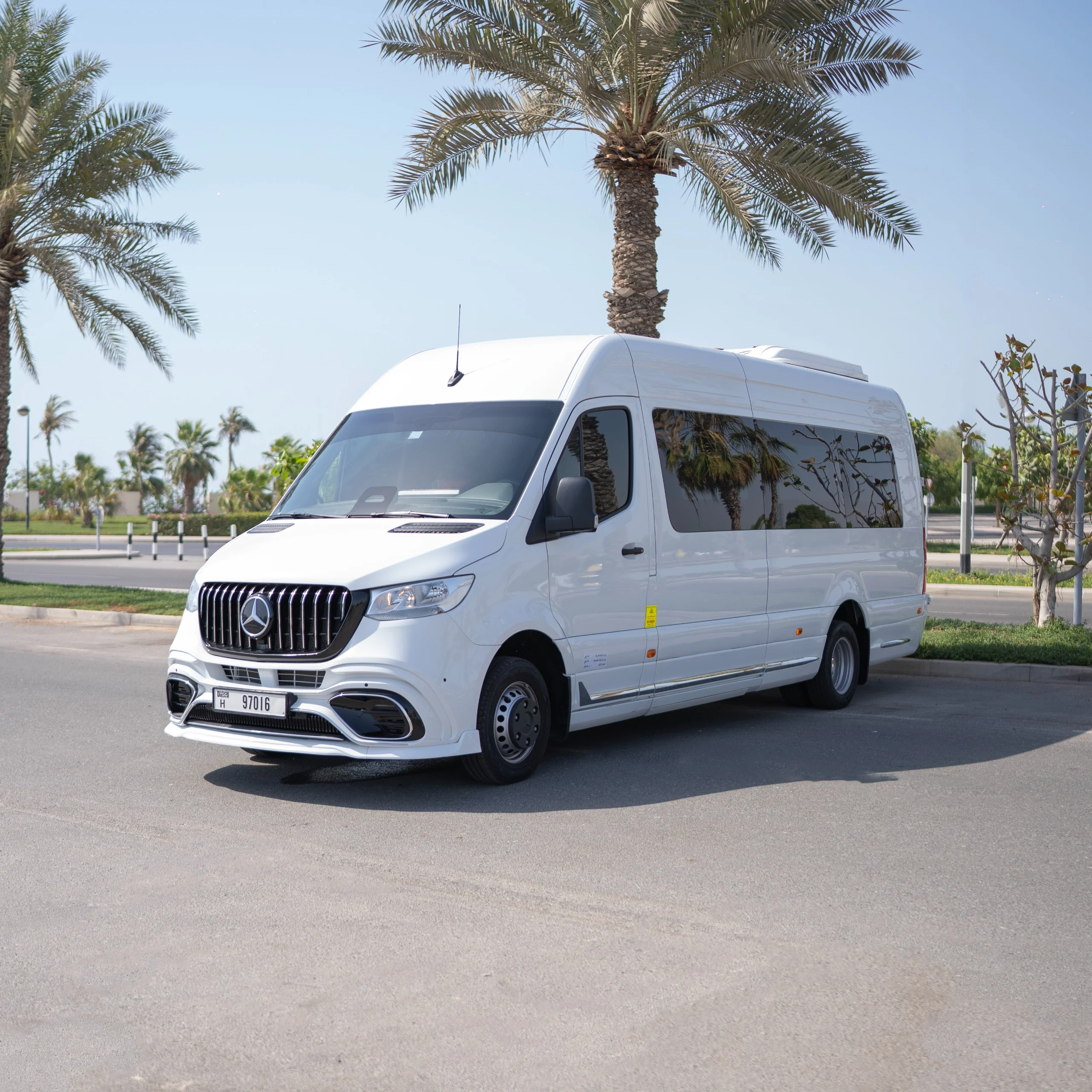 Rent Maybach Royal Sprinter 9 Seater WHITE 2025 with chauffeur in Dubai , UAE 